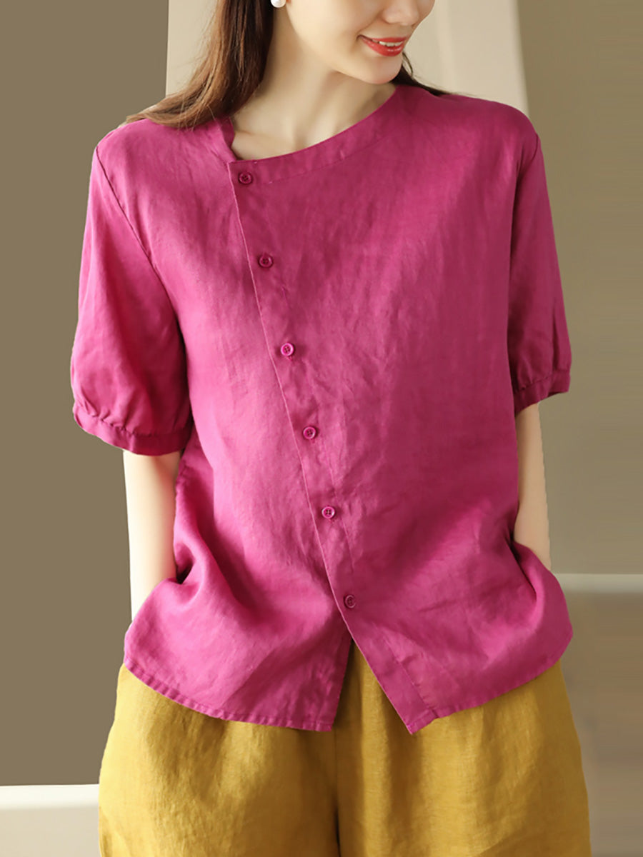 Thin Color Women Summer Shirt Pure Casual O-Neck FashionChic
