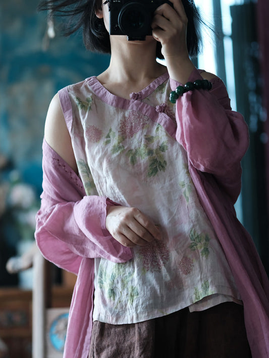 Women Summer Vintage Vest Flower O-Neck FashionChic