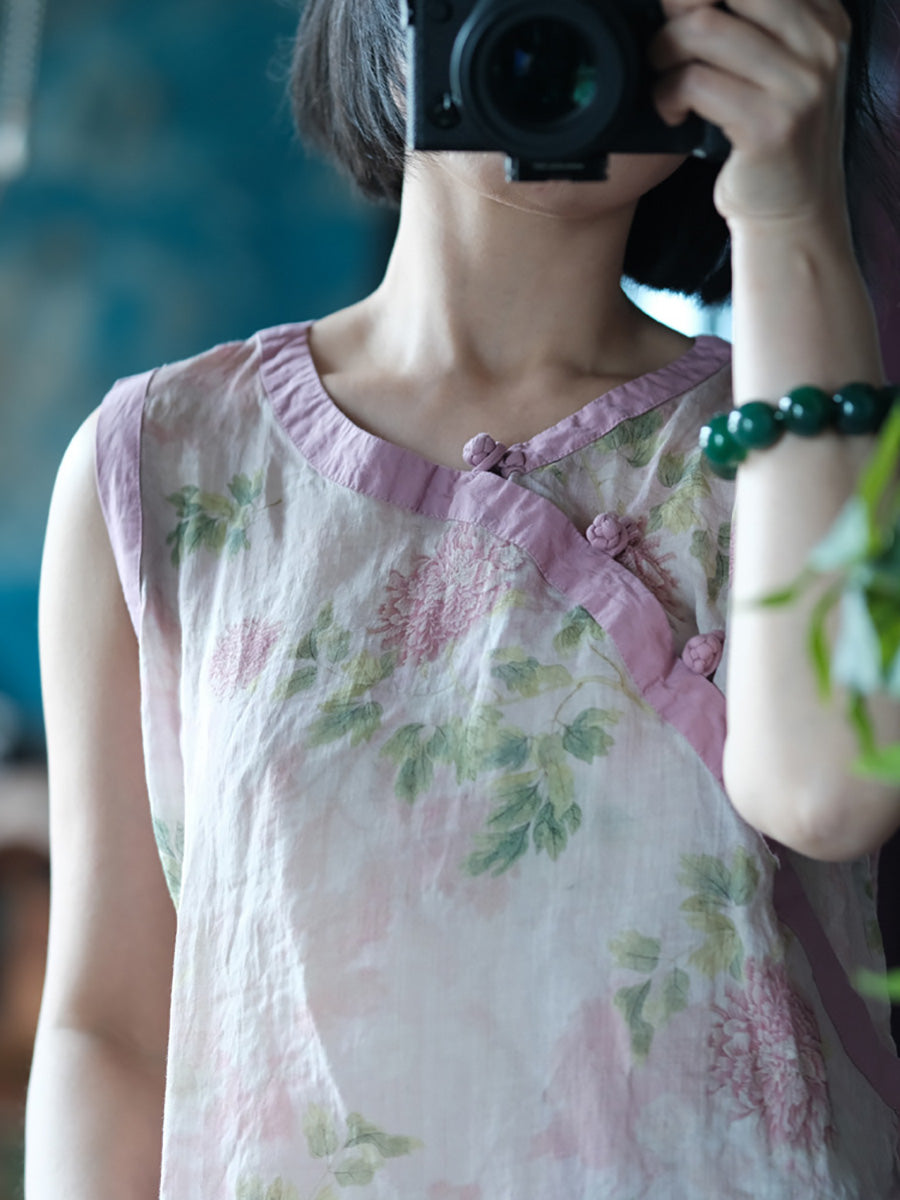 Women Summer Vintage Vest Flower O-Neck FashionChic