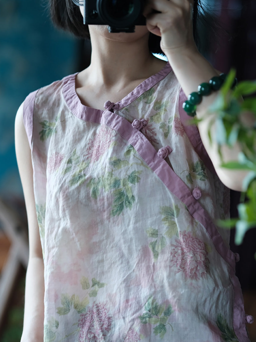 Women Summer Vintage Vest Flower O-Neck FashionChic