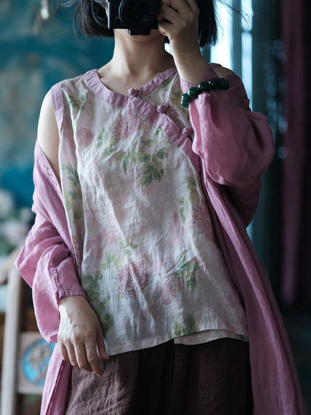 Women Summer Vintage Vest Flower O-Neck FashionChic