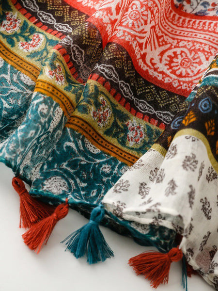 Bohemia Women Shawl Scarf Spliced Floral Tassel FashionChic