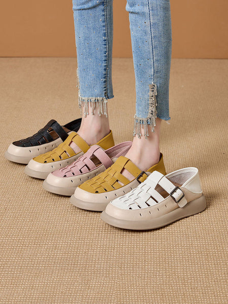 Casual Leather Genuine Weave Shoes Flat Summer Women FashionChic
