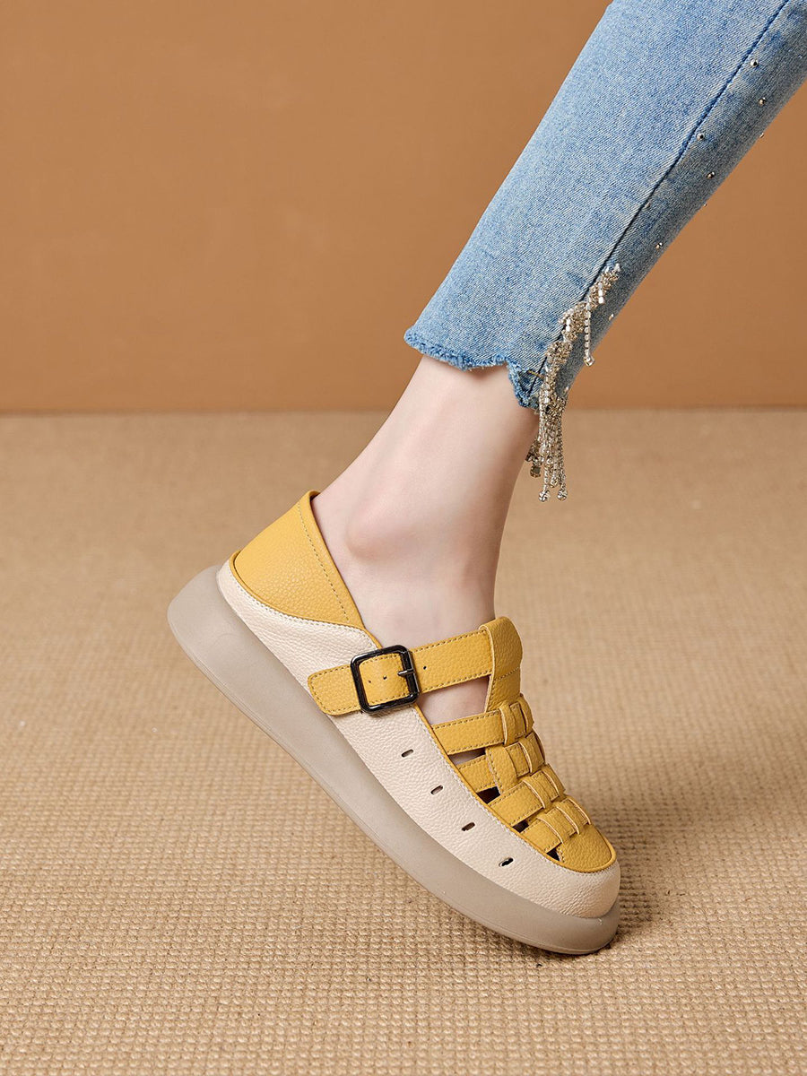 Casual Leather Genuine Weave Shoes Flat Summer Women FashionChic