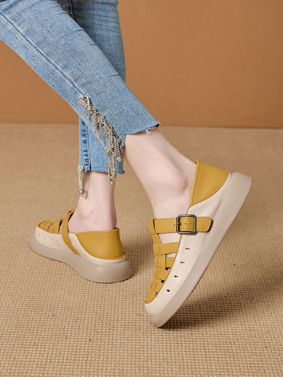 Casual Leather Genuine Weave Shoes Flat Summer Women FashionChic