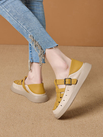 Casual Leather Genuine Weave Shoes Flat Summer Women FashionChic