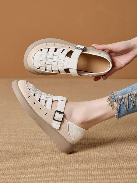 Casual Leather Genuine Weave Shoes Flat Summer Women FashionChic