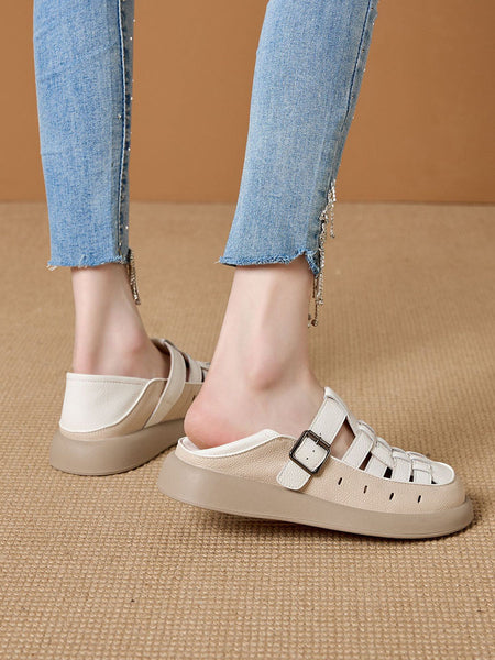 Casual Leather Genuine Weave Shoes Flat Summer Women FashionChic