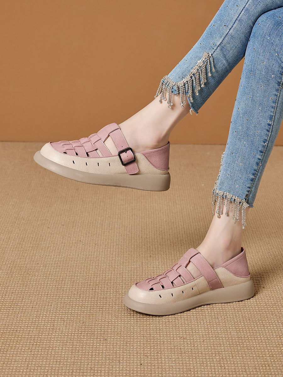 Casual Leather Genuine Weave Shoes Flat Summer Women FashionChic