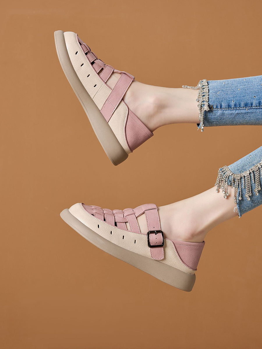 Casual Leather Genuine Weave Shoes Flat Summer Women FashionChic