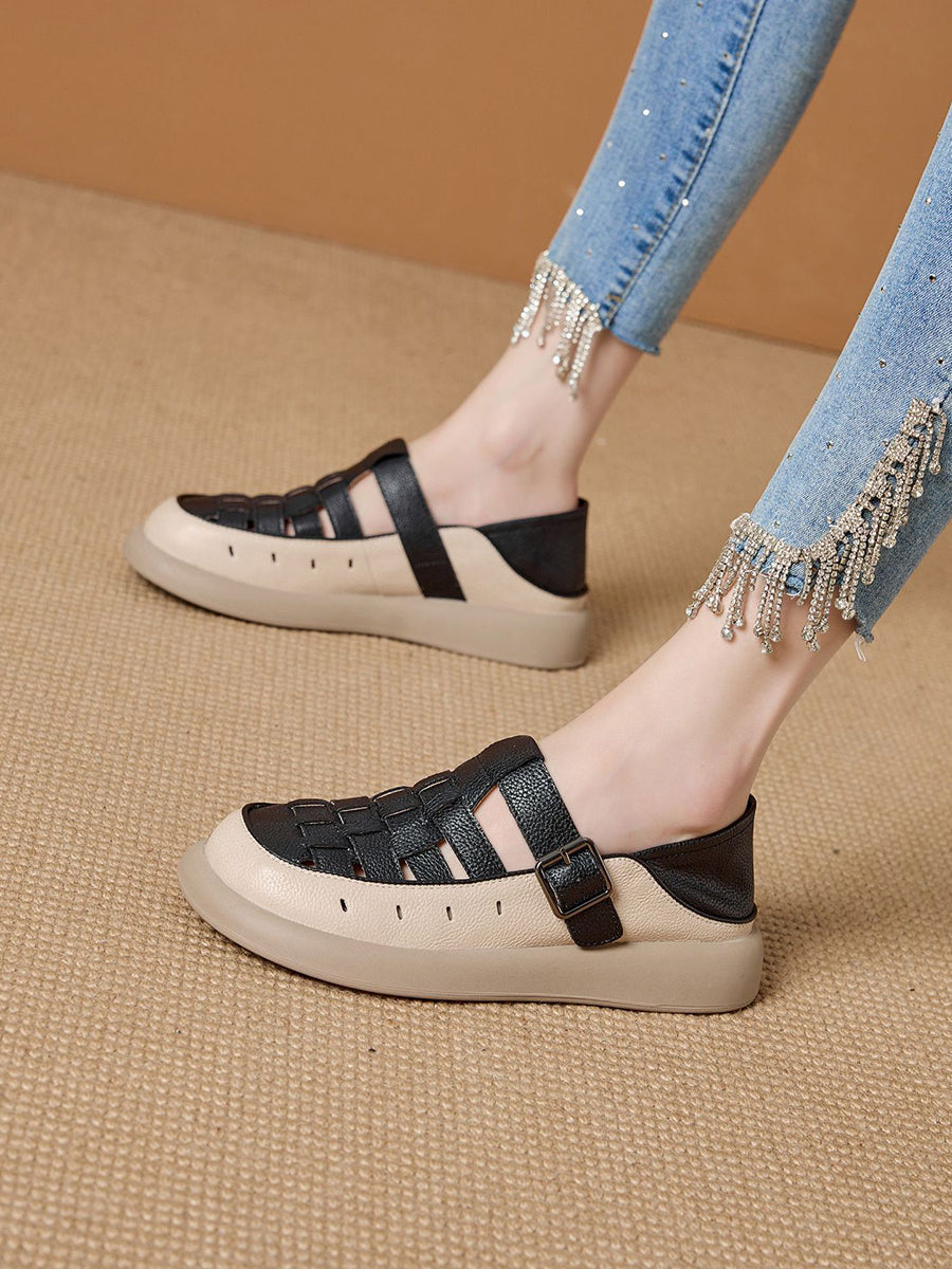 Casual Leather Genuine Weave Shoes Flat Summer Women FashionChic