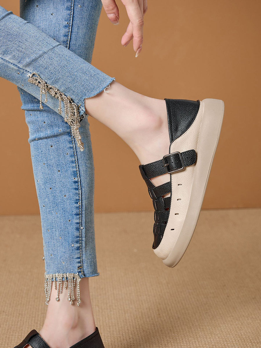 Casual Leather Genuine Weave Shoes Flat Summer Women FashionChic