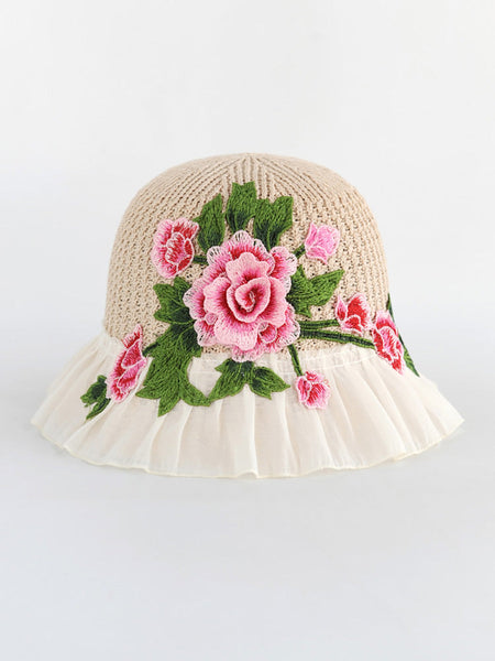 Flower Lace Spliced Women Sunproof Embroidery Ethnic Hat FashionChic