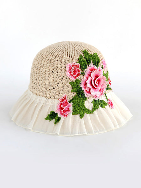 Flower Lace Spliced Women Sunproof Embroidery Ethnic Hat FashionChic