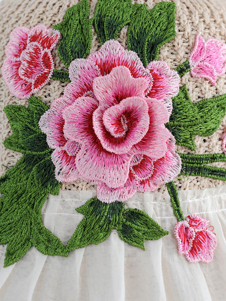 Flower Lace Spliced Women Sunproof Embroidery Ethnic Hat FashionChic