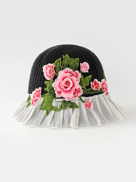 Flower Lace Spliced Women Sunproof Embroidery Ethnic Hat FashionChic