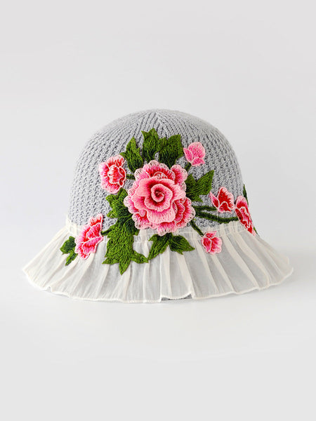 Flower Lace Spliced Women Sunproof Embroidery Ethnic Hat FashionChic