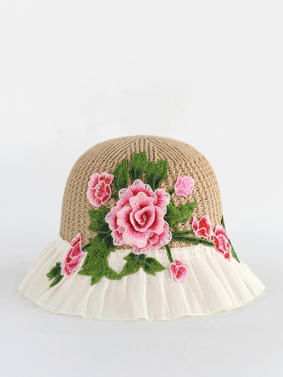 Flower Lace Spliced Women Sunproof Embroidery Ethnic Hat FashionChic