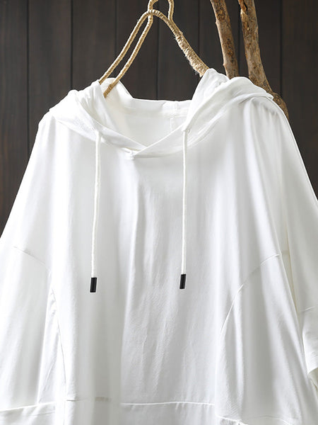 Shirt Women Summer Casual 100%Cotton Pure Color Hooded FashionChic