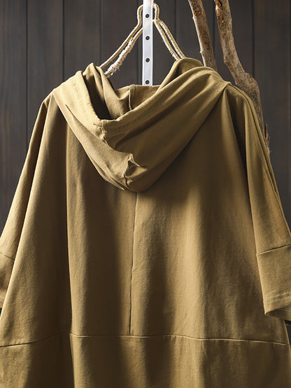 Shirt Women Summer Casual 100%Cotton Pure Color Hooded FashionChic