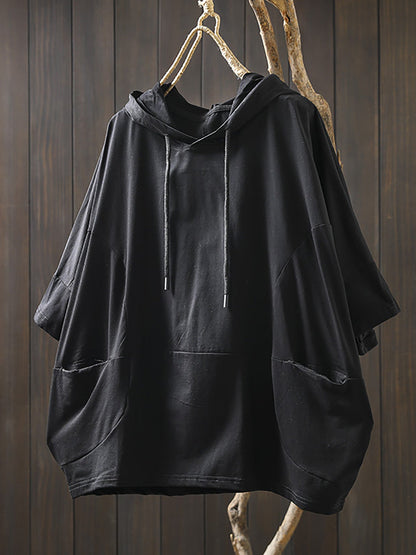 Shirt Women Summer Casual 100%Cotton Pure Color Hooded FashionChic