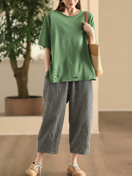 Pants Harem Lattice Cotton Summer Casual Women FashionChic