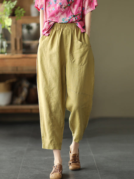 Linen Harem Pants Summer Women Pure Color FashionChic
