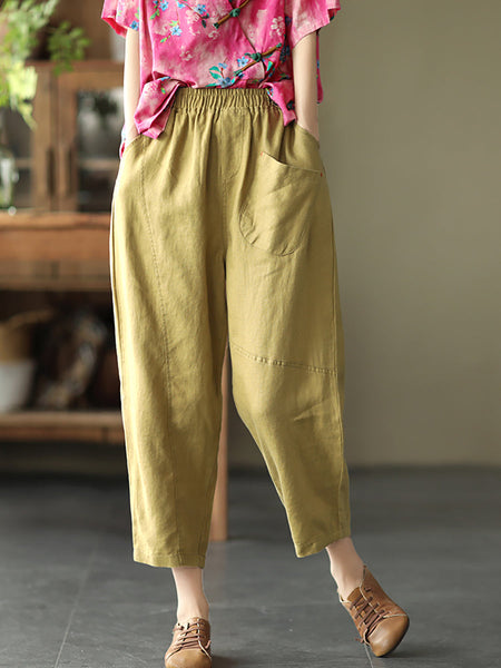 Linen Harem Pants Summer Women Pure Color FashionChic