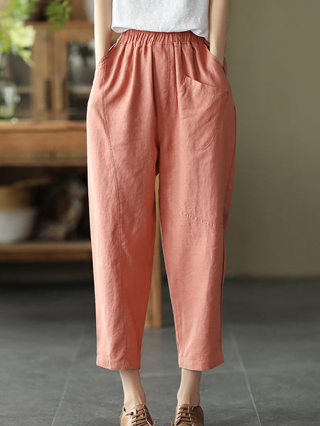Linen Harem Pants Summer Women Pure Color FashionChic