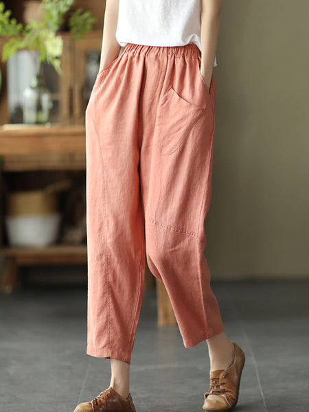 Linen Harem Pants Summer Women Pure Color FashionChic
