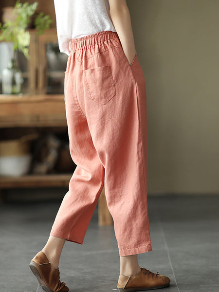 Linen Harem Pants Summer Women Pure Color FashionChic