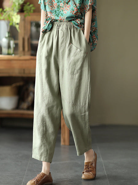 Linen Harem Pants Summer Women Pure Color FashionChic