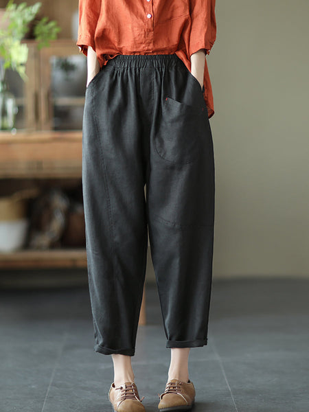 Linen Harem Pants Summer Women Pure Color FashionChic