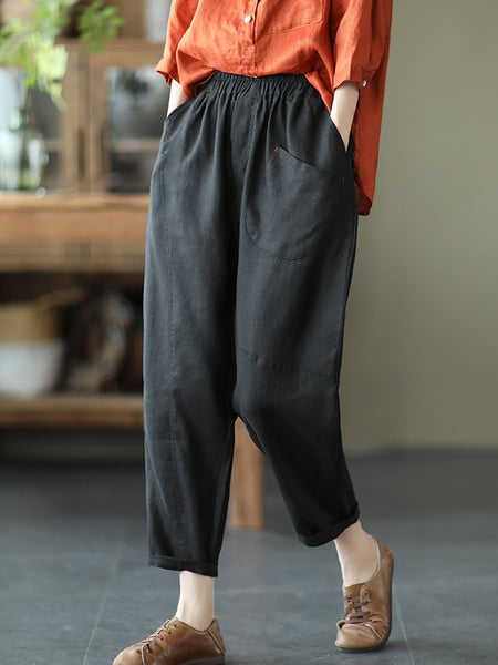 Linen Harem Pants Summer Women Pure Color FashionChic