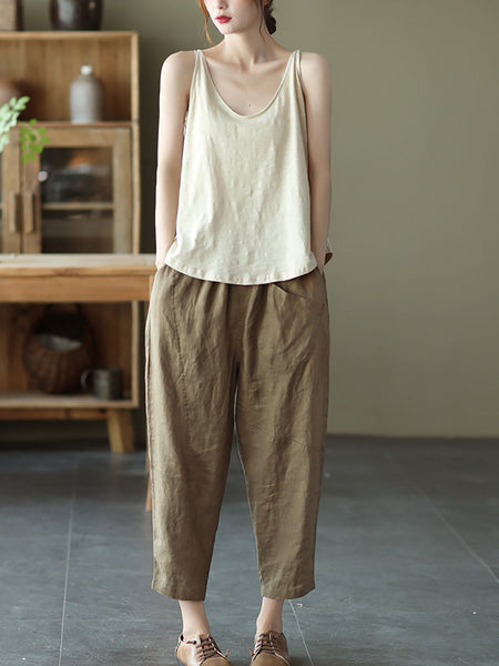 Linen Harem Pants Summer Women Pure Color FashionChic