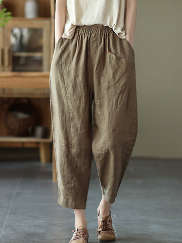 Linen Harem Pants Summer Women Pure Color FashionChic