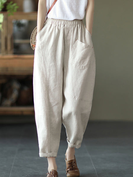 Linen Harem Pants Summer Women Pure Color FashionChic
