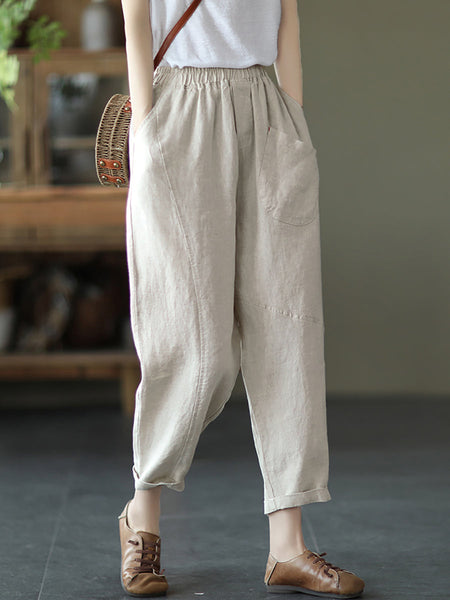 Linen Harem Pants Summer Women Pure Color FashionChic