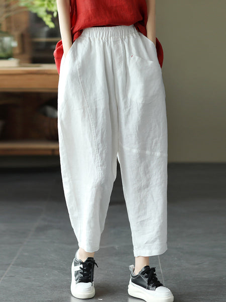 Linen Harem Pants Summer Women Pure Color FashionChic