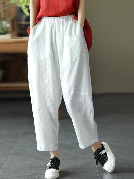 Linen Harem Pants Summer Women Pure Color FashionChic