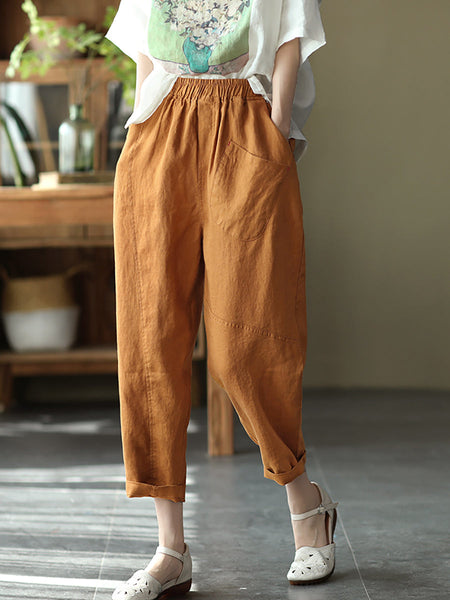 Linen Harem Pants Summer Women Pure Color FashionChic