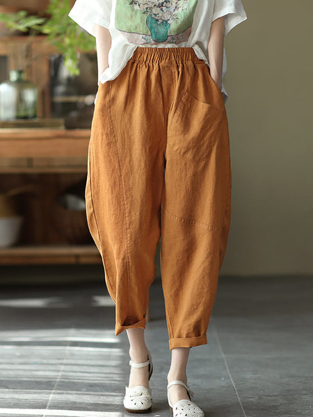 Linen Harem Pants Summer Women Pure Color FashionChic