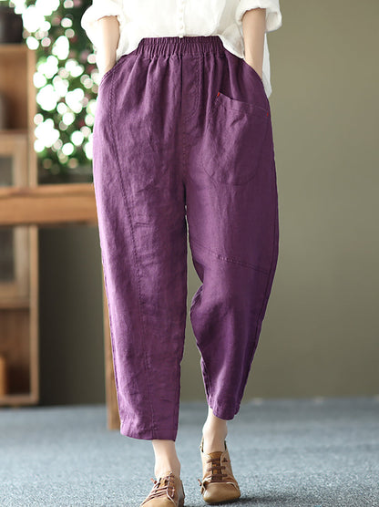 Linen Harem Pants Summer Women Pure Color FashionChic