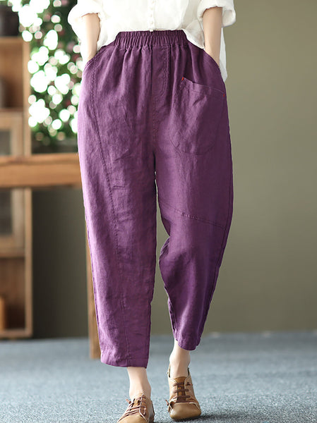 Linen Harem Pants Summer Women Pure Color FashionChic