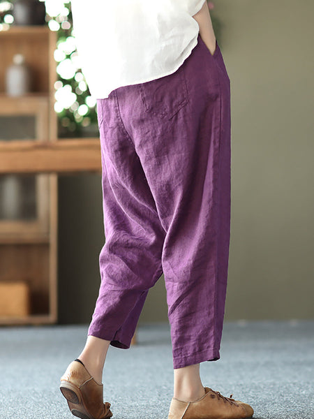 Linen Harem Pants Summer Women Pure Color FashionChic
