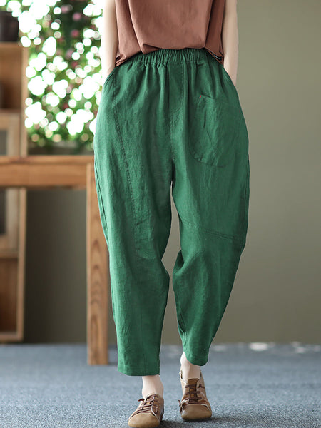Linen Harem Pants Summer Women Pure Color FashionChic