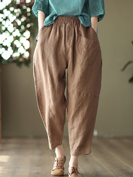 Linen Harem Pants Summer Women Pure Color FashionChic