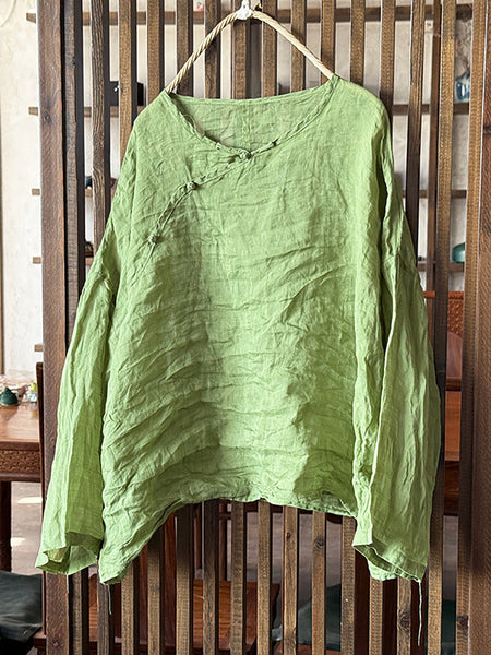 Shirt Women Floral O-Neck Ramie Summer Artsy FashionChic