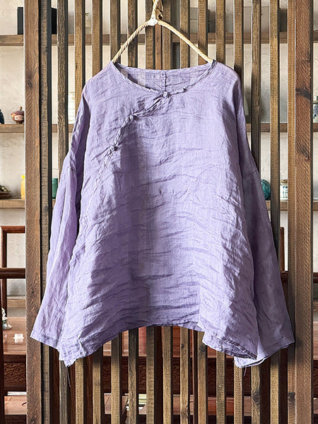 Shirt Women Floral O-Neck Ramie Summer Artsy FashionChic