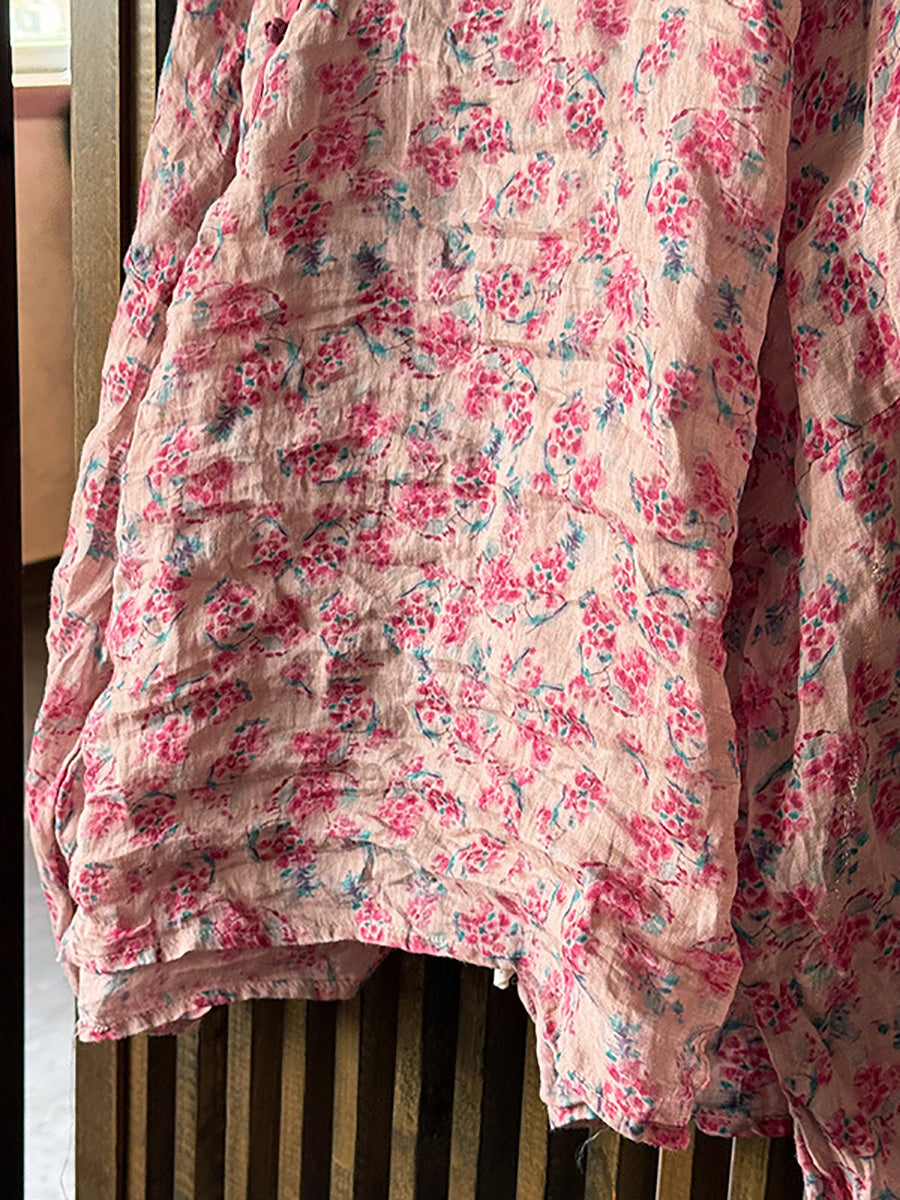 Shirt Women Floral O-Neck Ramie Summer Artsy FashionChic